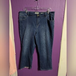 💜 LOGO By Lori Goldstein Straight Leg Medium Wash Crochet Trim Jeans 16 XL